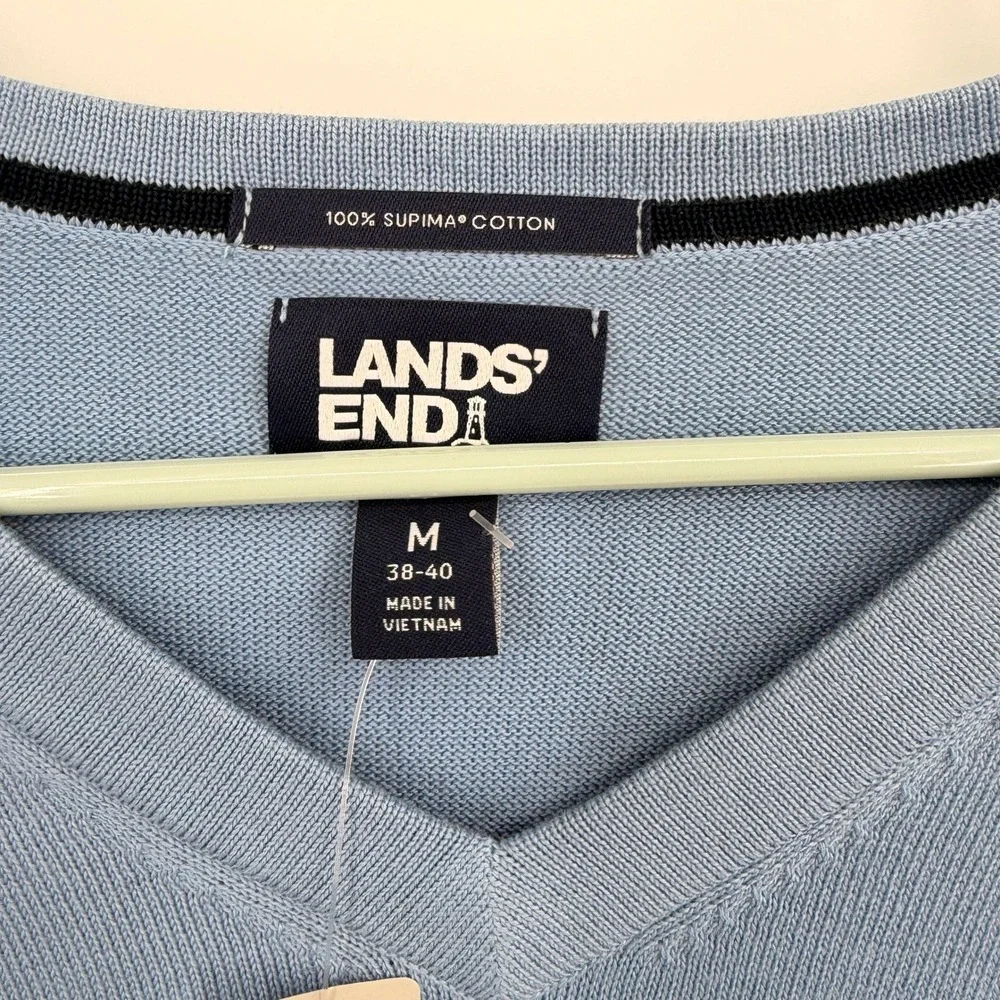 Lands End Shirt‎ Mens Supima Cotton Blue VNeck Coastal Preppy Lightweight M